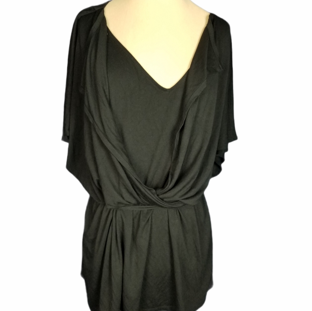 Lane Bryant Women's V-Neck Short Sleeve Blouse Bla